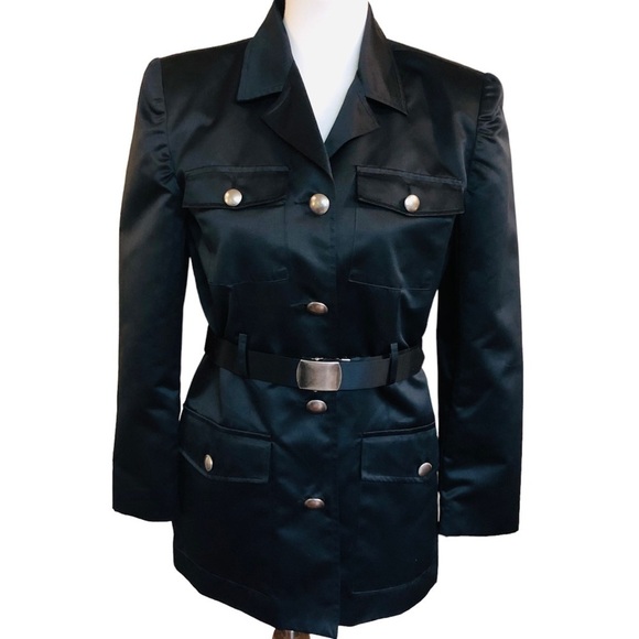 Vintage Black Satin Trench Style Coat by Russ - Picture 1 of 10